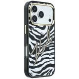 Karl Lagerfeld-deksel til iPhone 17 Pro Max/iPhone 18 Pro Max med sebramønster, glitter og Gull