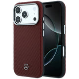 Mercedes Benz iPhone 17 Pro/iPhone 18 Pro Deksel i skinn med treeffekt, burgunder