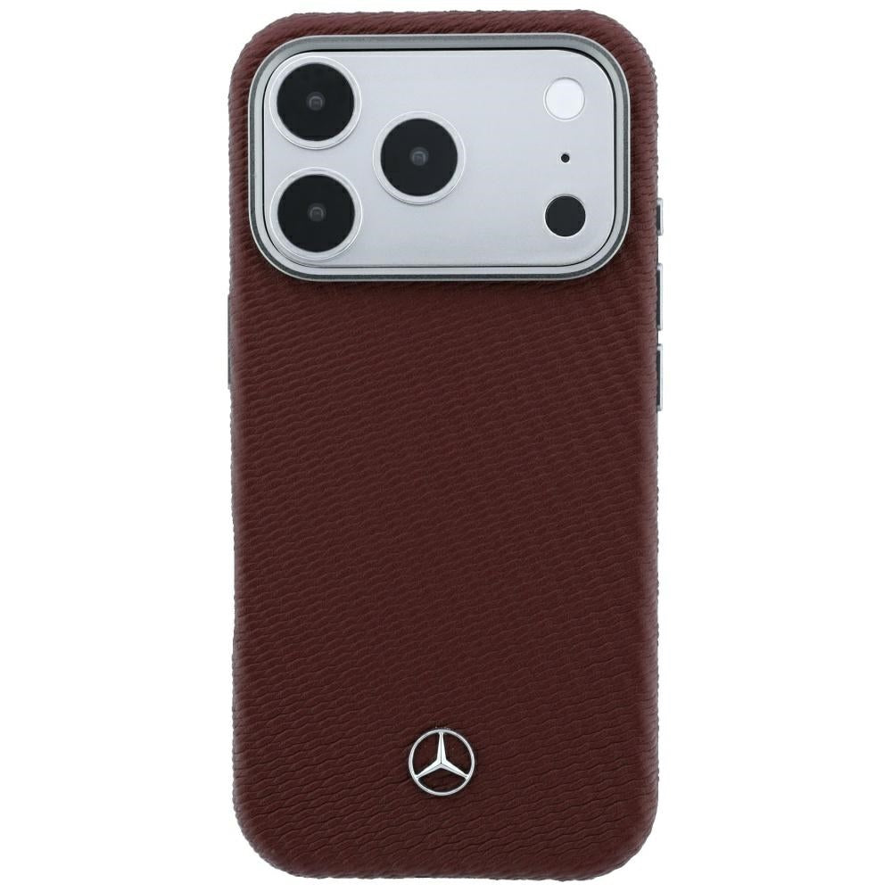 Mercedes Benz iPhone 17 Pro/iPhone 18 Pro Deksel i skinn med treeffekt, burgunder