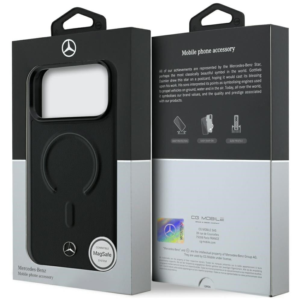Mercedes Benz iPhone 17 Pro/iPhone 18 Pro Deksel Leather 3D MagSafe Svart