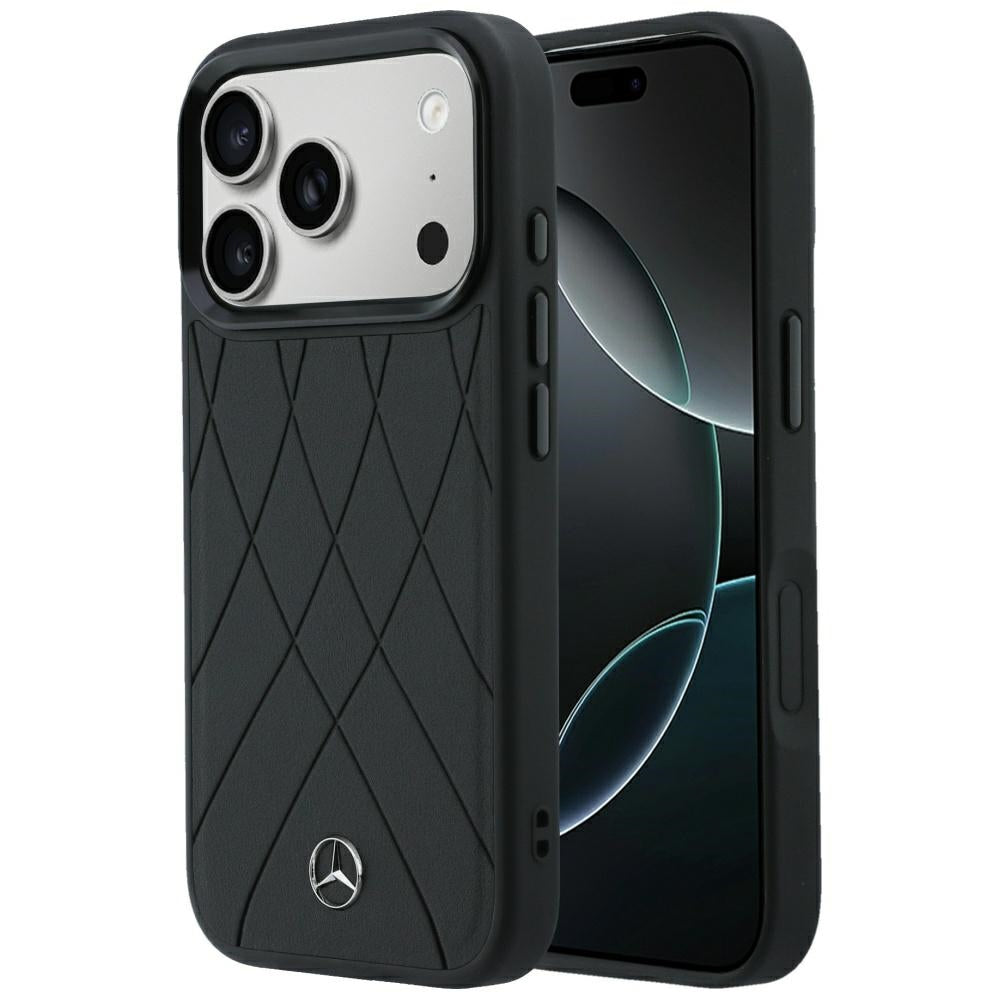 Mercedes Benz iPhone 17 Pro/iPhone 18 Pro Deksel Leather Crossed Lines Svart