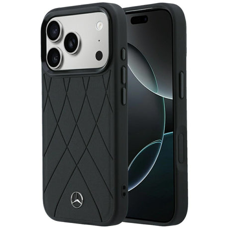 Mercedes Benz iPhone 17 Pro/iPhone 18 Pro Deksel Leather Crossed Lines Svart
