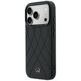 Mercedes Benz iPhone 17 Pro/iPhone 18 Pro Deksel Leather Crossed Lines Svart