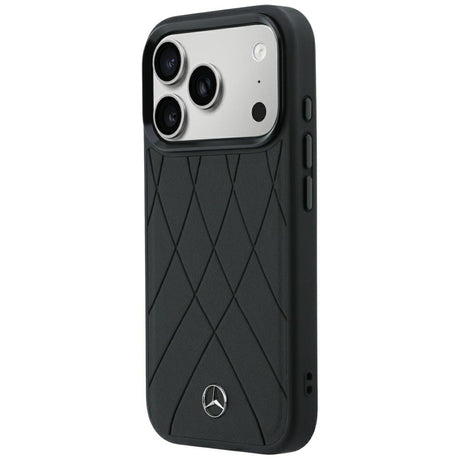 Mercedes Benz iPhone 17 Pro/iPhone 18 Pro Deksel Leather Crossed Lines Svart