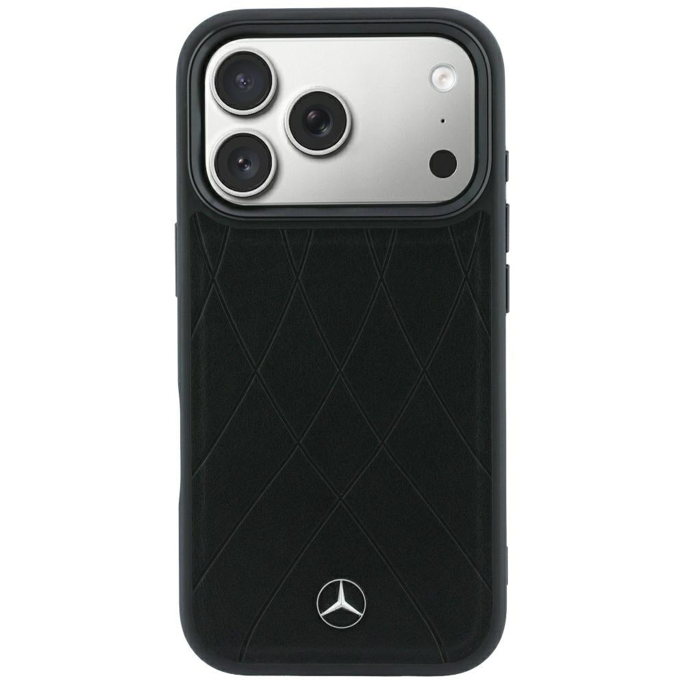 Mercedes Benz iPhone 17 Pro/iPhone 18 Pro Deksel Leather Crossed Lines Svart