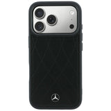 Mercedes Benz iPhone 17 Pro/iPhone 18 Pro Deksel Leather Crossed Lines Svart