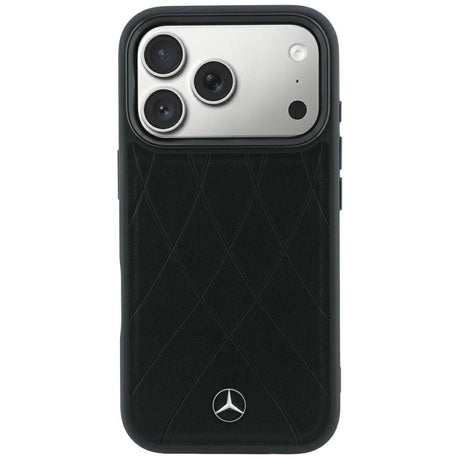 Mercedes Benz iPhone 17 Pro/iPhone 18 Pro Deksel Leather Crossed Lines Svart