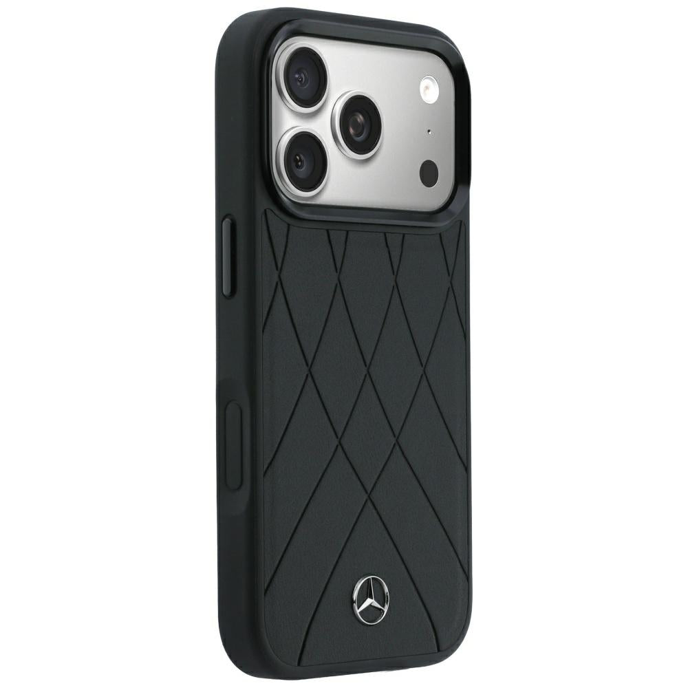 Mercedes Benz iPhone 17 Pro/iPhone 18 Pro Deksel Leather Crossed Lines Svart