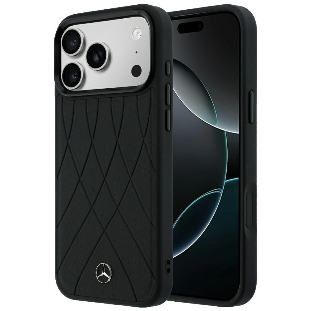 Mercedes Benz iPhone 17 Pro Max/iPhone 18 Pro Max Deksel Leather Crossed Lines Svart