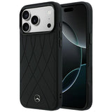 Mercedes Benz iPhone 17 Pro Max/iPhone 18 Pro Max Deksel Leather Crossed Lines Svart