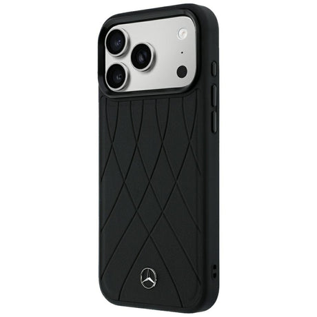 Mercedes Benz iPhone 17 Pro Max/iPhone 18 Pro Max Deksel Leather Crossed Lines Svart