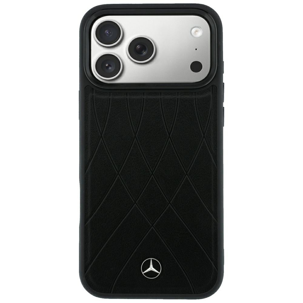 Mercedes Benz iPhone 17 Pro Max/iPhone 18 Pro Max Deksel Leather Crossed Lines Svart