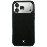 Mercedes Benz iPhone 17 Pro Max/iPhone 18 Pro Max Deksel Leather Crossed Lines Svart
