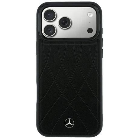 Mercedes Benz iPhone 17 Pro Max/iPhone 18 Pro Max Deksel Leather Crossed Lines Svart