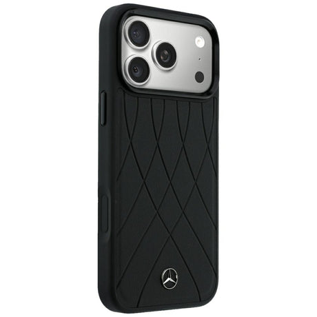 Mercedes Benz iPhone 17 Pro Max/iPhone 18 Pro Max Deksel Leather Crossed Lines Svart
