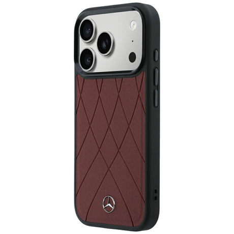 Mercedes Benz iPhone 17 Pro/iPhone 18 Pro Deksel Leather Crossed Lines Burgundy