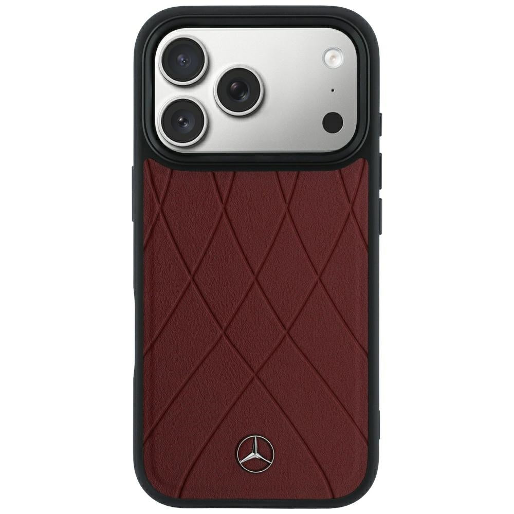 Mercedes Benz iPhone 17 Pro/iPhone 18 Pro Deksel Leather Crossed Lines Burgundy