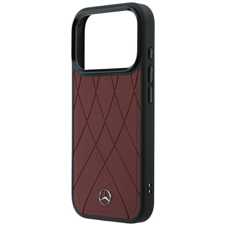 Mercedes Benz iPhone 17 Pro Max/iPhone 18 Pro Max Deksel Leather Crossed Lines Burgundy