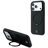 Mercedes Benz iPhone 17 Pro/iPhone 18 Pro Deksel Leather Ring Stand Svart