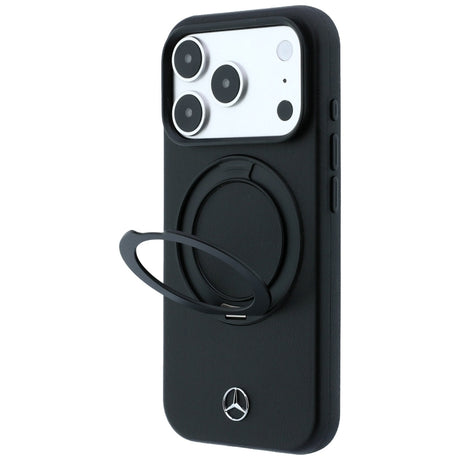 Mercedes Benz iPhone 17 Pro/iPhone 18 Pro Deksel Leather Ring Stand Svart