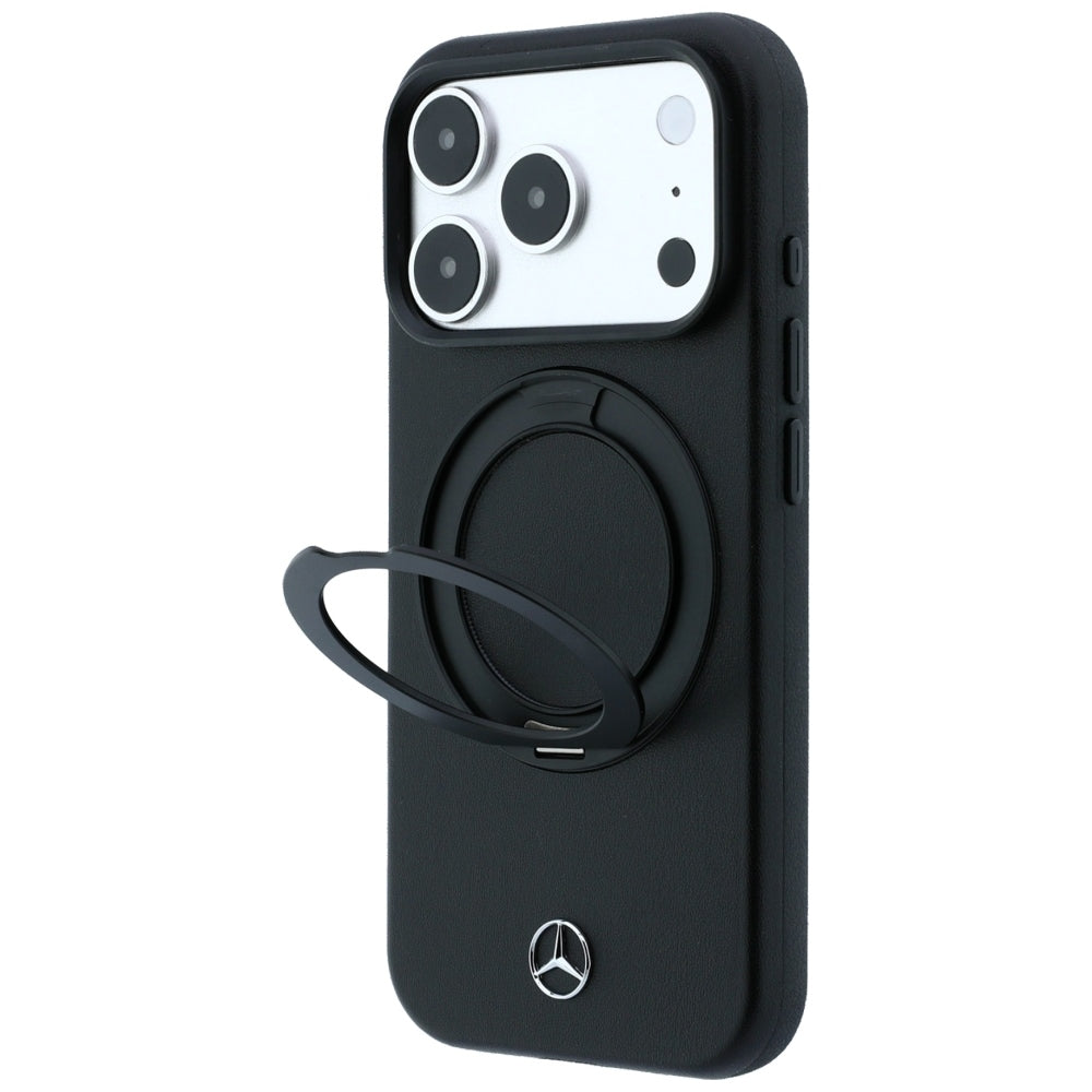 Mercedes Benz iPhone 17 Pro Max/iPhone 18 Pro Max Deksel i skinn med ringstativ, Svart