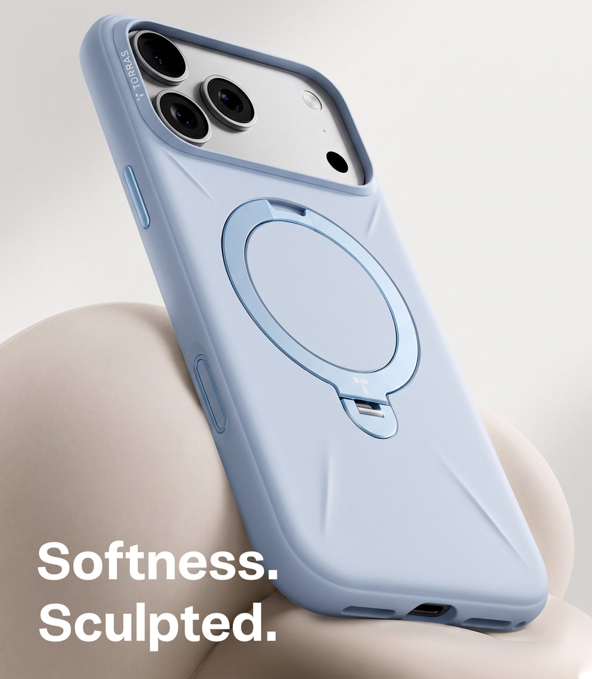 Torras iPhone 18 Pro Max Deksel Ostand Q3 Silicone Blå