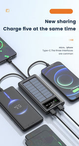 SiGN Powerbank med solceller & inbyggda kablar 20 000 mAh