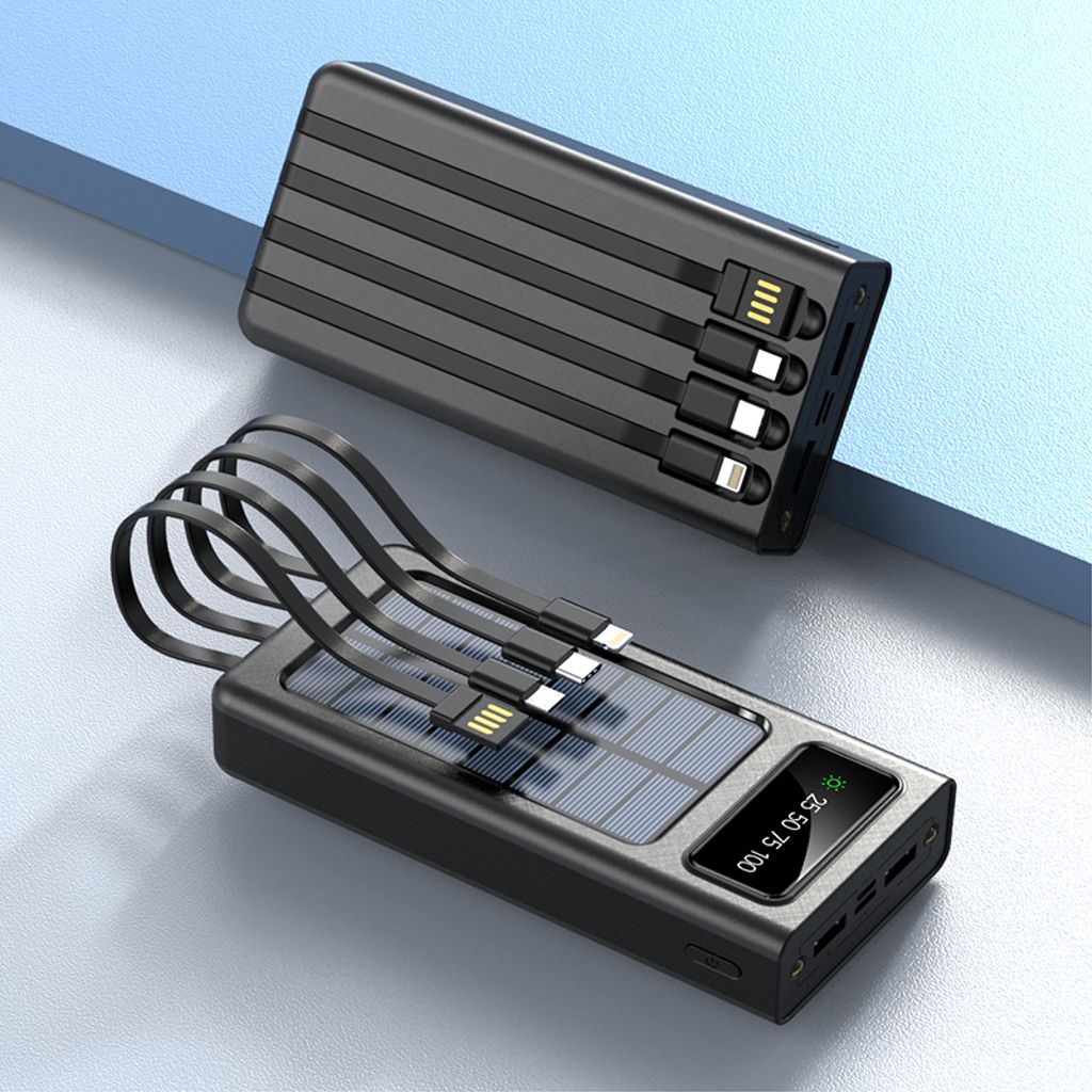 SiGN Powerbank med solceller & inbyggda kablar 20 000 mAh