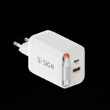 SiGN 65W Snabbladdare GaN med utdragbar USB-C kabel Hvit