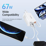 SiGN 65W Snabbladdare GaN med utdragbar USB-C kabel Hvit
