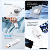 SiGN 65W Snabbladdare GaN med utdragbar USB-C kabel Hvit