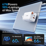 SiGN 65W Snabbladdare GaN med utdragbar USB-C kabel Hvit