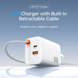 SiGN 65W Snabbladdare GaN med utdragbar USB-C kabel Hvit