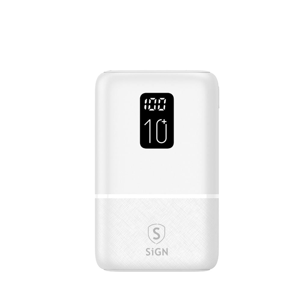 SiGN Mini Powerbank med Display 10 000mAh Hvit