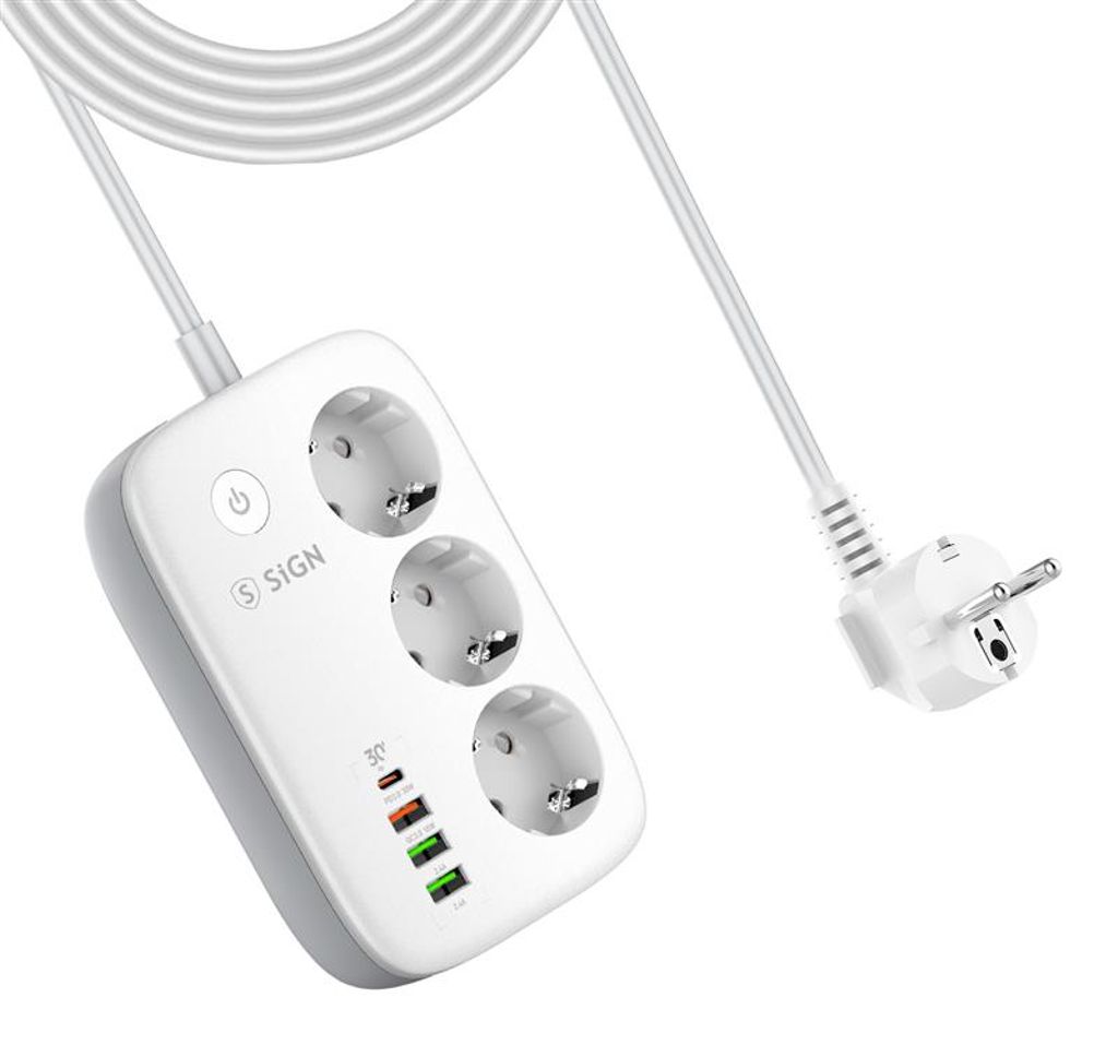SiGN Smart WiFi 3-vägs Grenuttag 30W USB-A/USB-C 1.5m