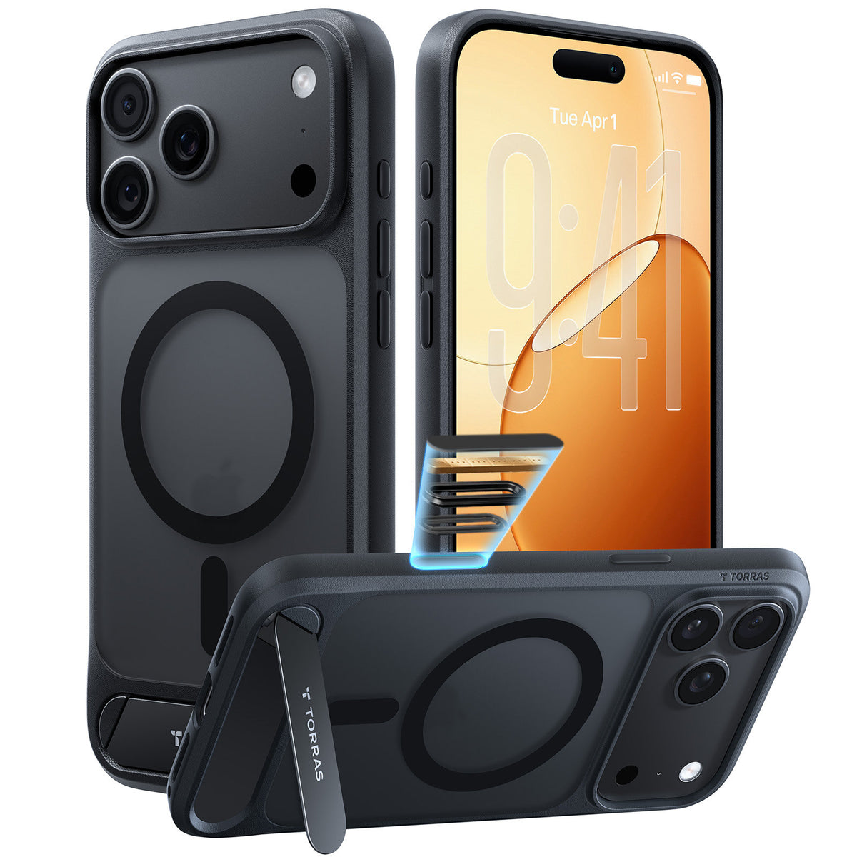 Torras iPhone 18 Pro Deksel Ostand L1 Svart