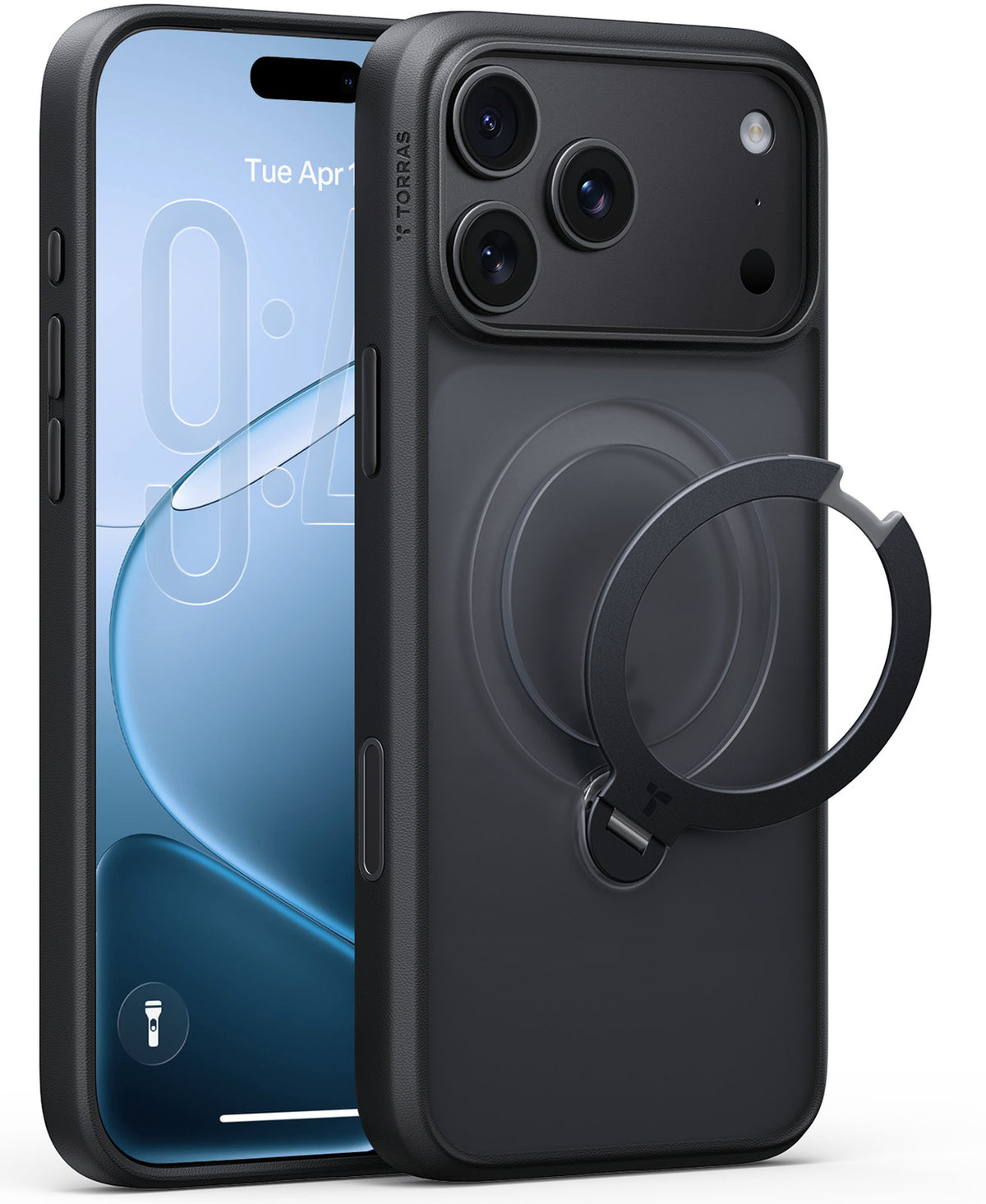 Torras iPhone 18 Pro Max Deksel Ostand Q3 Spin Obsidian Black