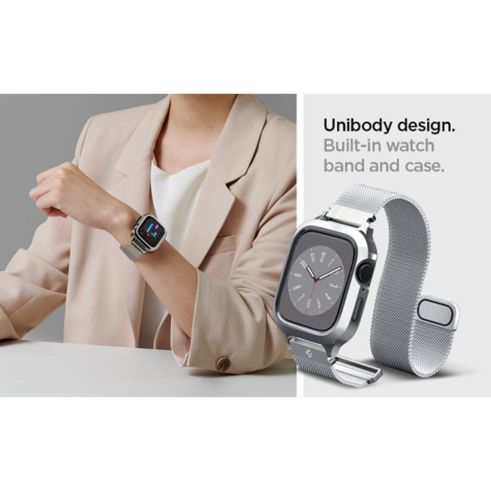 Spigen Apple Watch 45mm Armbånd Metal Fit Pro Sølv