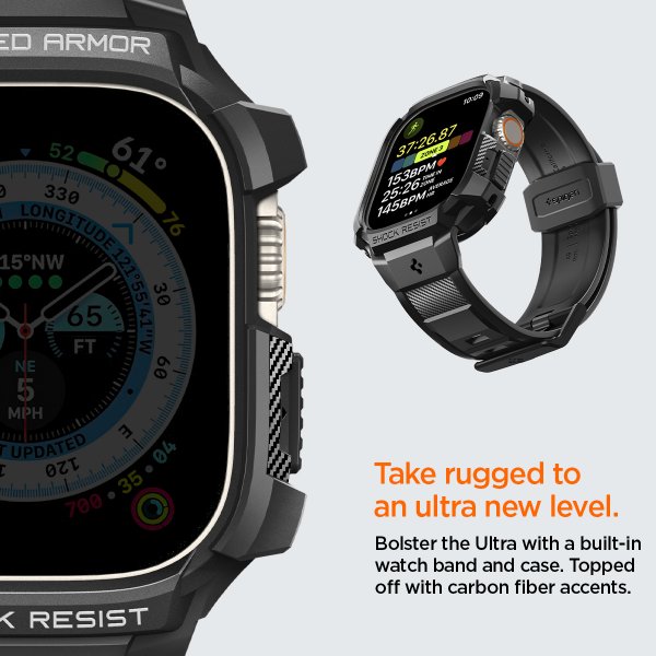 Spigen Apple Watch Ultra Deksel Armbånd Rugged Armor Pro Svart