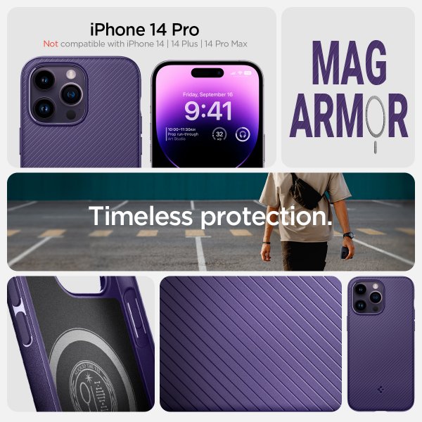 Spigen iPhone 14 Pro Deksel Mag Armor MagFit Deep Purple