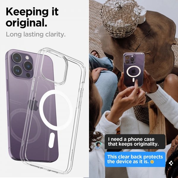 Spigen iPhone 14 Pro Max Deksel AirSkin Hybrid MagFit Hvit