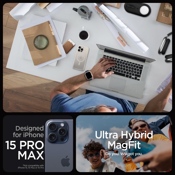 Spigen iPhone 15 Pro Max Deksel Ultra Hybrid MagFit Frost Natural Titanium