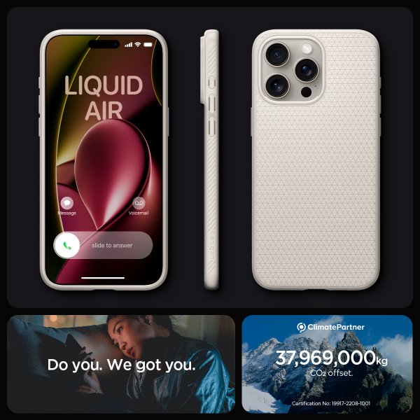 Spigen iPhone 15 Pro Deksel Liquid Air Natural Titanium