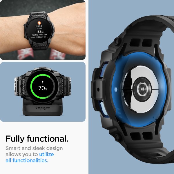 Spigen Samsung Galaxy Watch 7 44mm Armbånd og Deksel Rugged Armor Pro Matte Black