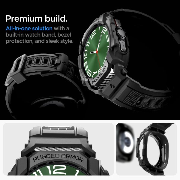 Spigen Samsung Galaxy Watch Ultra Armbånd og Deksel Rugged Armor Pro Matte Black