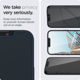Spigen iPhone 13/13 Pro/14/16e/17e Skjermbeskytter GLAS.tR EZ Fit Privacy 2-pack