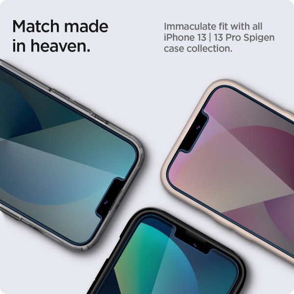 Spigen iPhone 13/13 Pro/14/16e/17e Skjermbeskytter GLAS.tR EZ Fit Privacy 2-pack