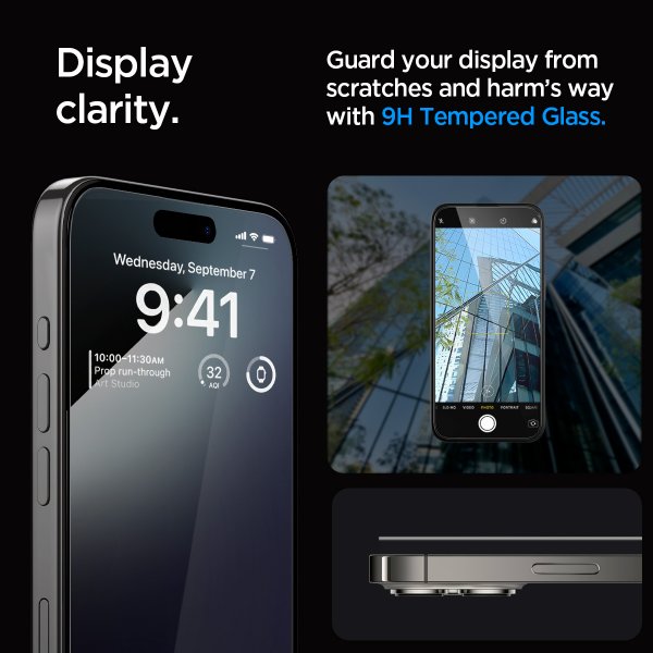 Spigen iPhone 15 Pro Max Skjermbeskytter GLAS.tR EZ Fit FC Svart 2-pakning