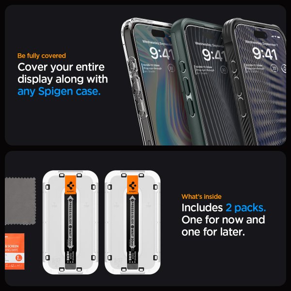 Spigen iPhone 15 Pro Max Skjermbeskytter GLAS.tR EZ Fit FC Svart 2-pakning