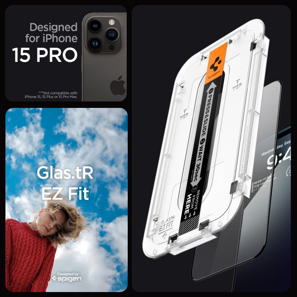 Spigen iPhone 15 Pro Skjermbeskytter GLAS.tR EZ Fit FC Svart 2-pack